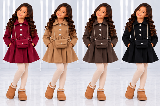 Girls Bowtie & Handbag Jacket Warm Winter (TL171)