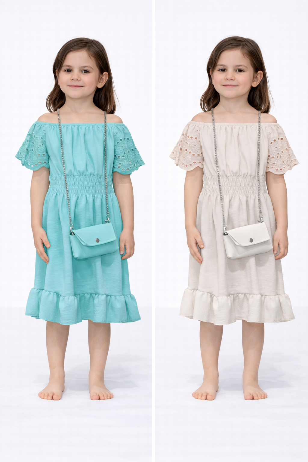 TrendLockerz Girls summer designed short sleeve dress with handbag