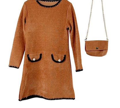 TLC Girls Warm Jumper Dress With Handbag