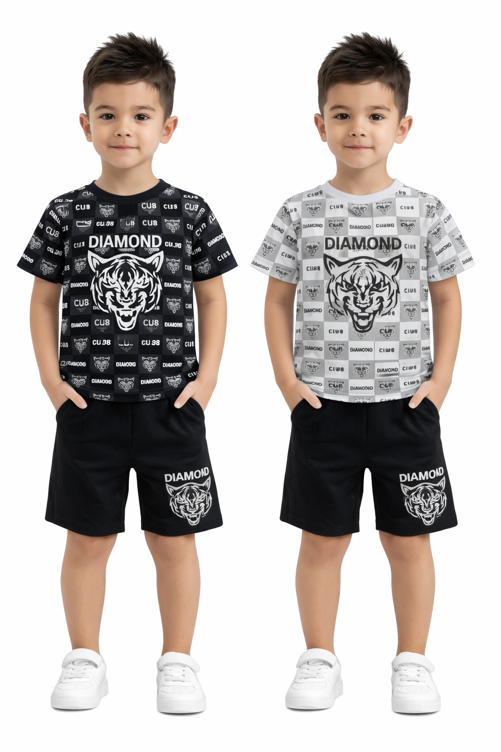 TLC F057 Boys Tiger Print Tshirt & Shorts  - Kids Fashion outfits