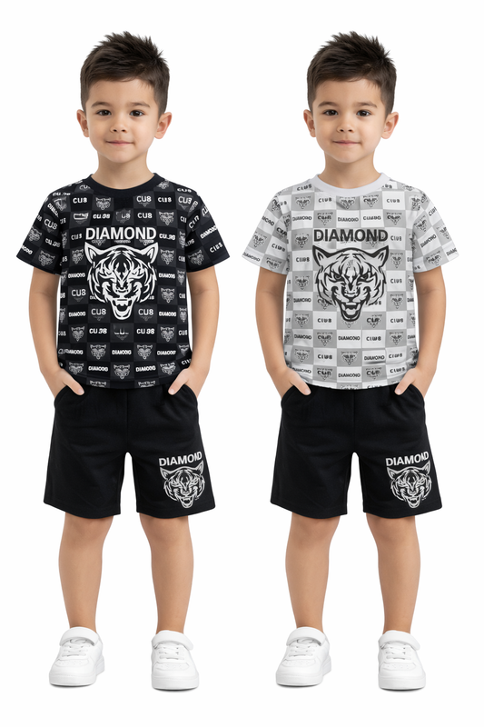 TLC F057 Boys Tiger Print Tshirt & Shorts  - Kids Fashion outfits