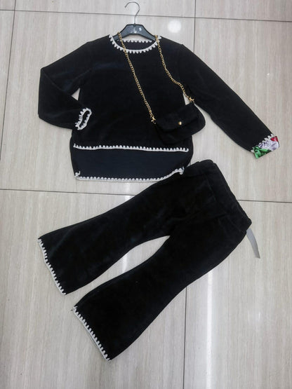 Girls velour coord sets warm winter with handbag