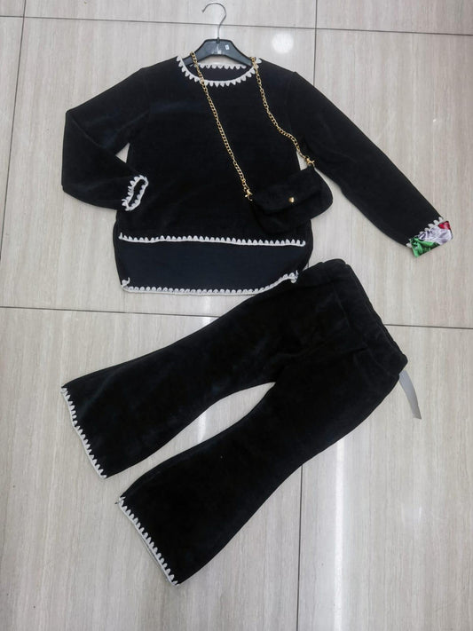 Girls velour coord sets warm winter with handbag