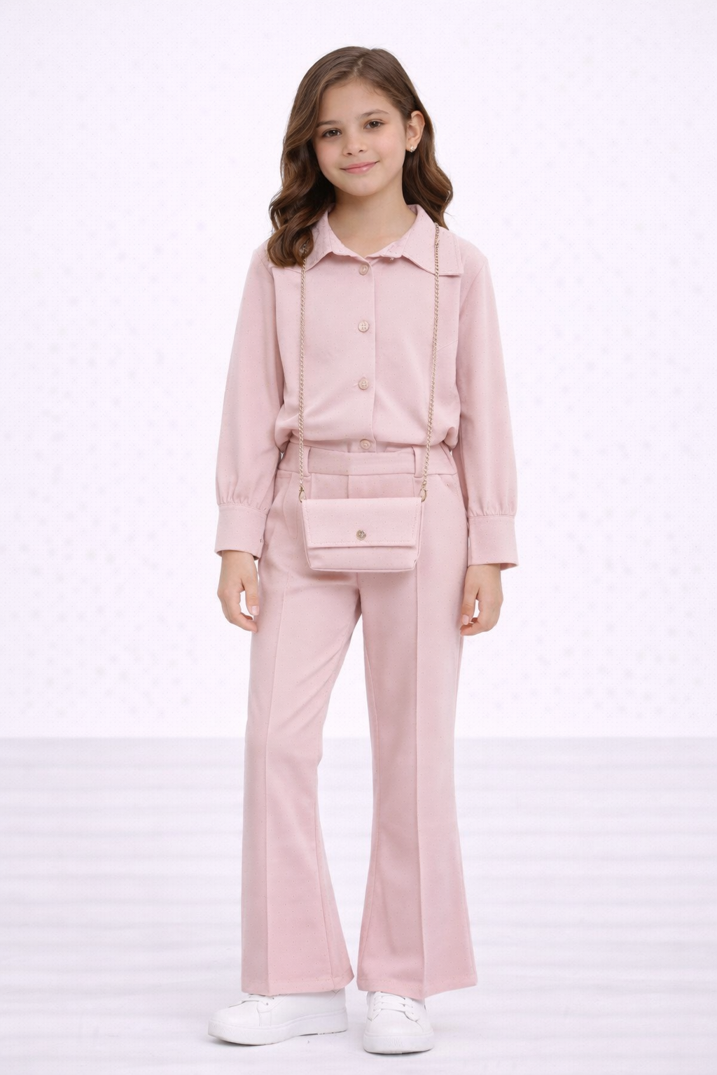TLC New Girls co-ord sets with trousers, top & matching handbag outfit set with button & shiny diamantes