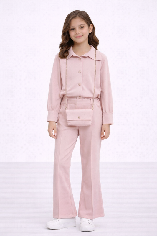 TLC New Girls co-ord sets with trousers, top & matching handbag outfit set with button & shiny diamantes