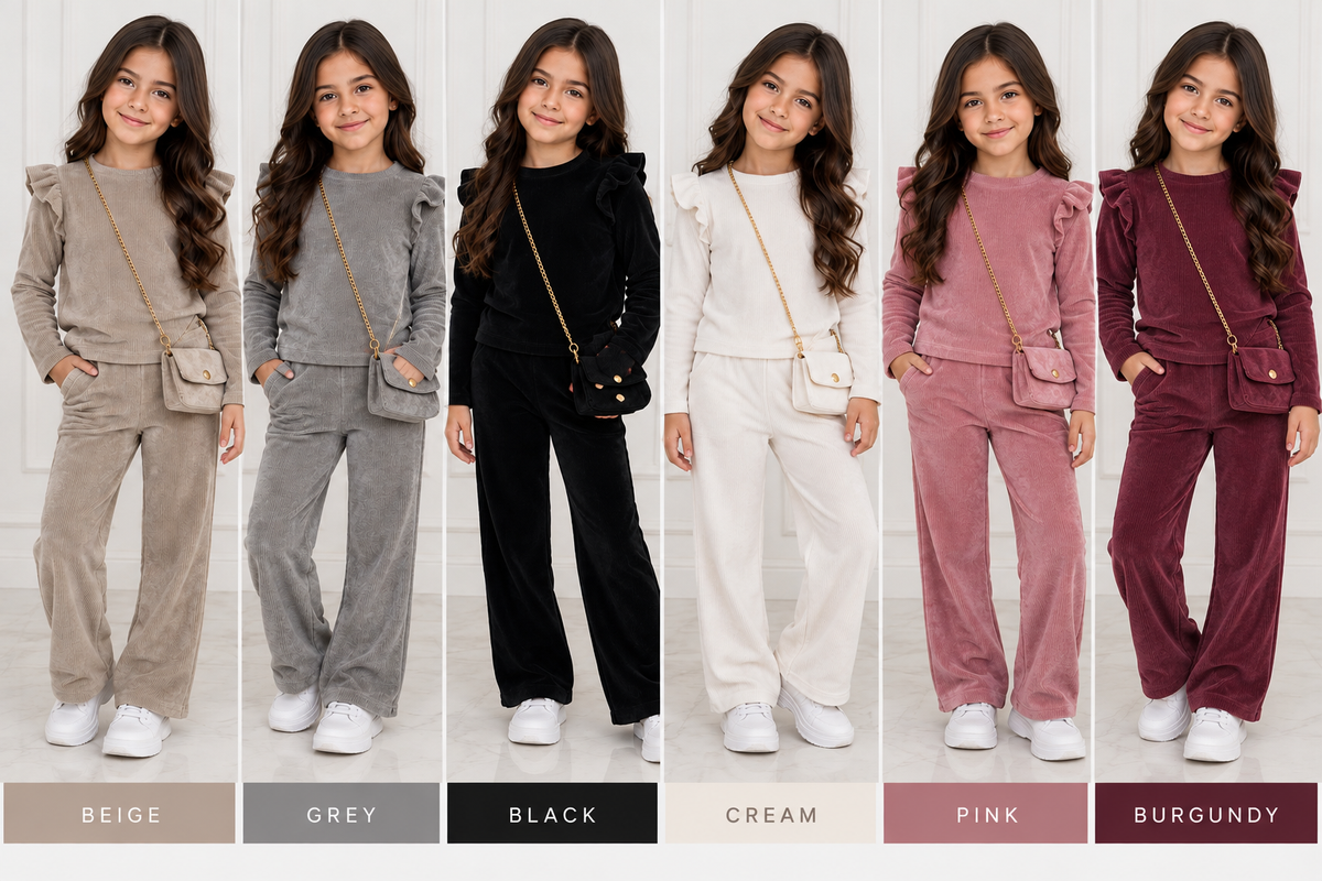 Girls 3 piece outfit velour ribbed