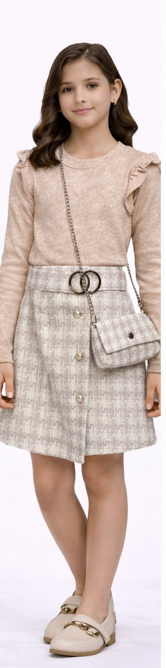 TLC Girls Warm Dresses with Handbag Cute Outfit Buttons Dress Viral