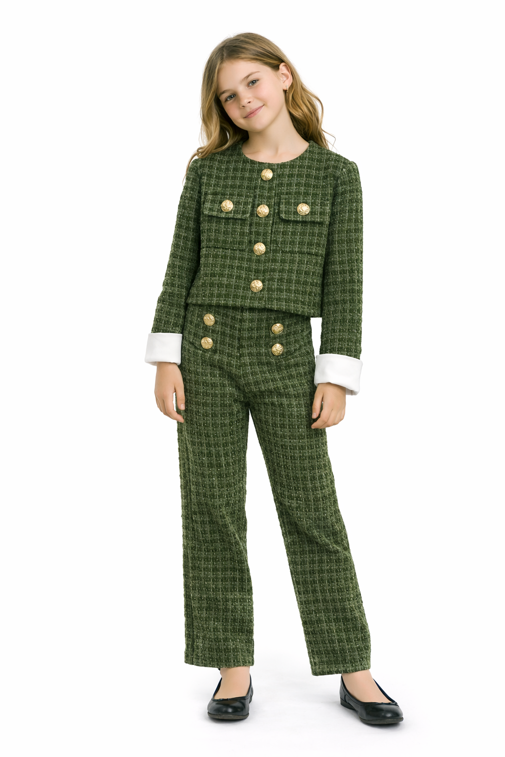 TLC Girls coord sets trousers and top with button design set winter
