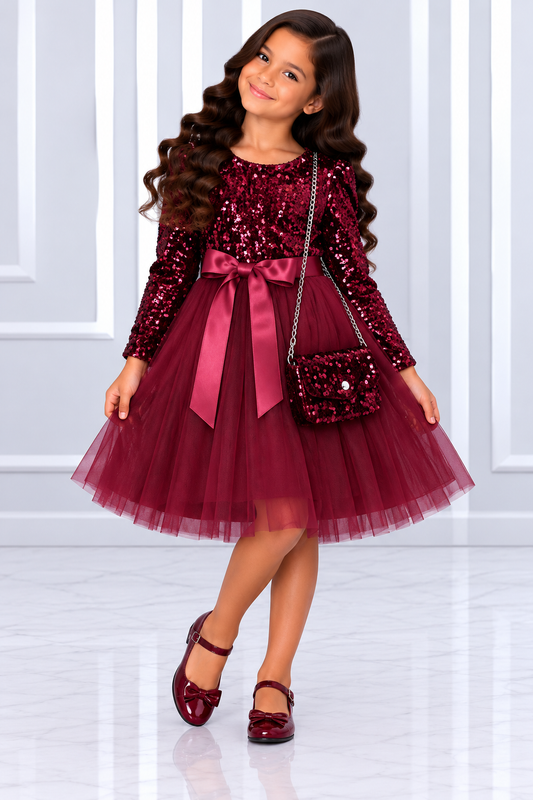 Girls’ Shiny Ribbon Dress | Ages 3–14 (TL229)