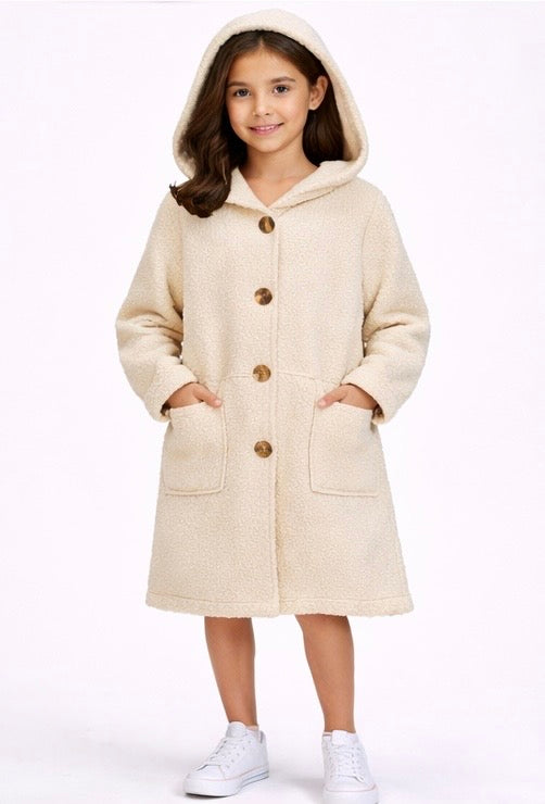 TLC Girls Warm Winter Teddy Fleece Cardigans With Hood & Buttons Outfit