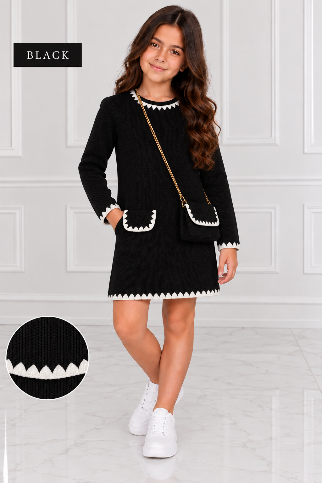 Girls velour ribbed dress & handbag