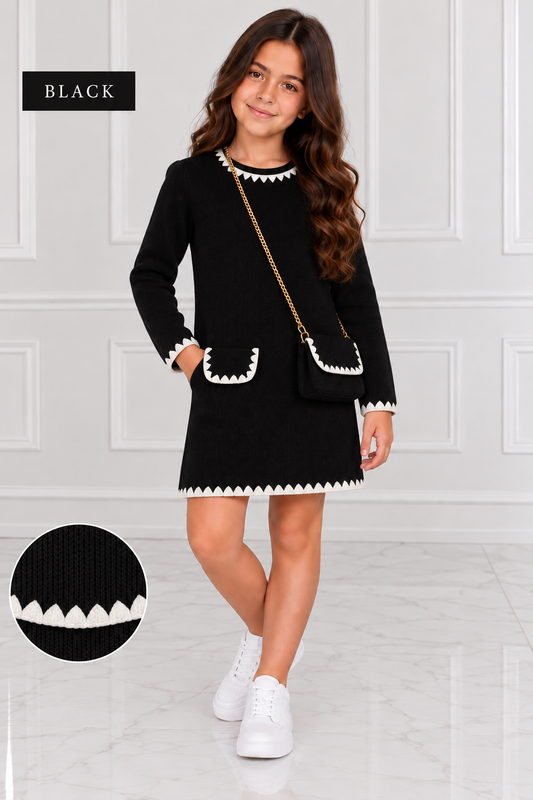 Girls velour ribbed dress & handbag (TL011)
