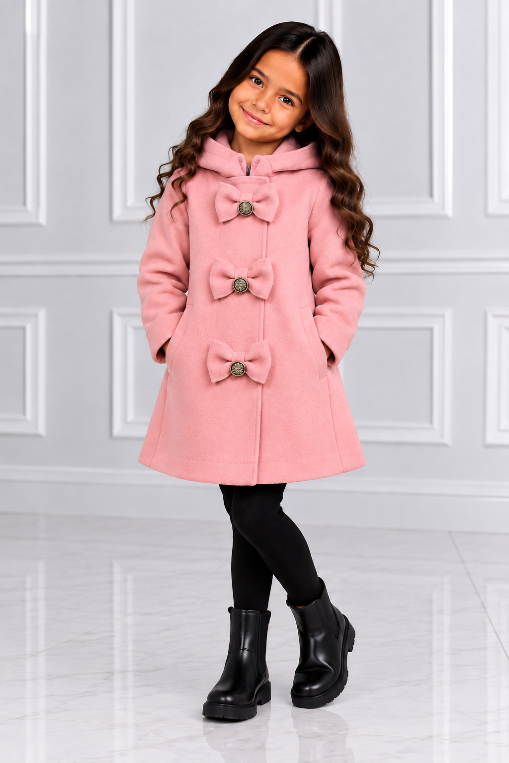Girls bow tie hooded jackets