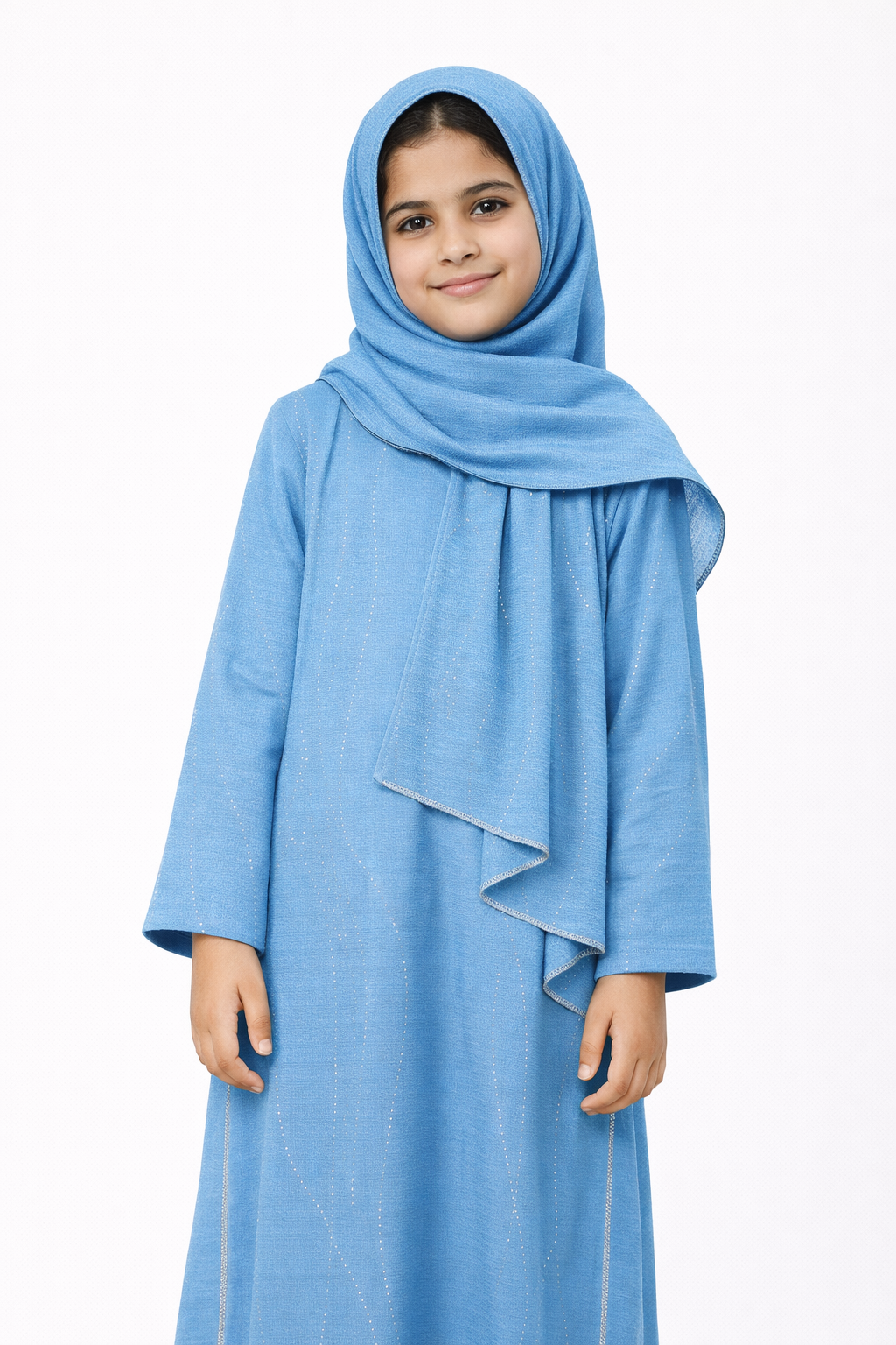 Girls Shiny Sparkle Kids Abayas with Attached Scarf