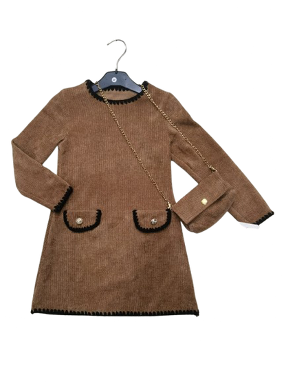 TLC Girls Warm Jumper Dress With Handbag