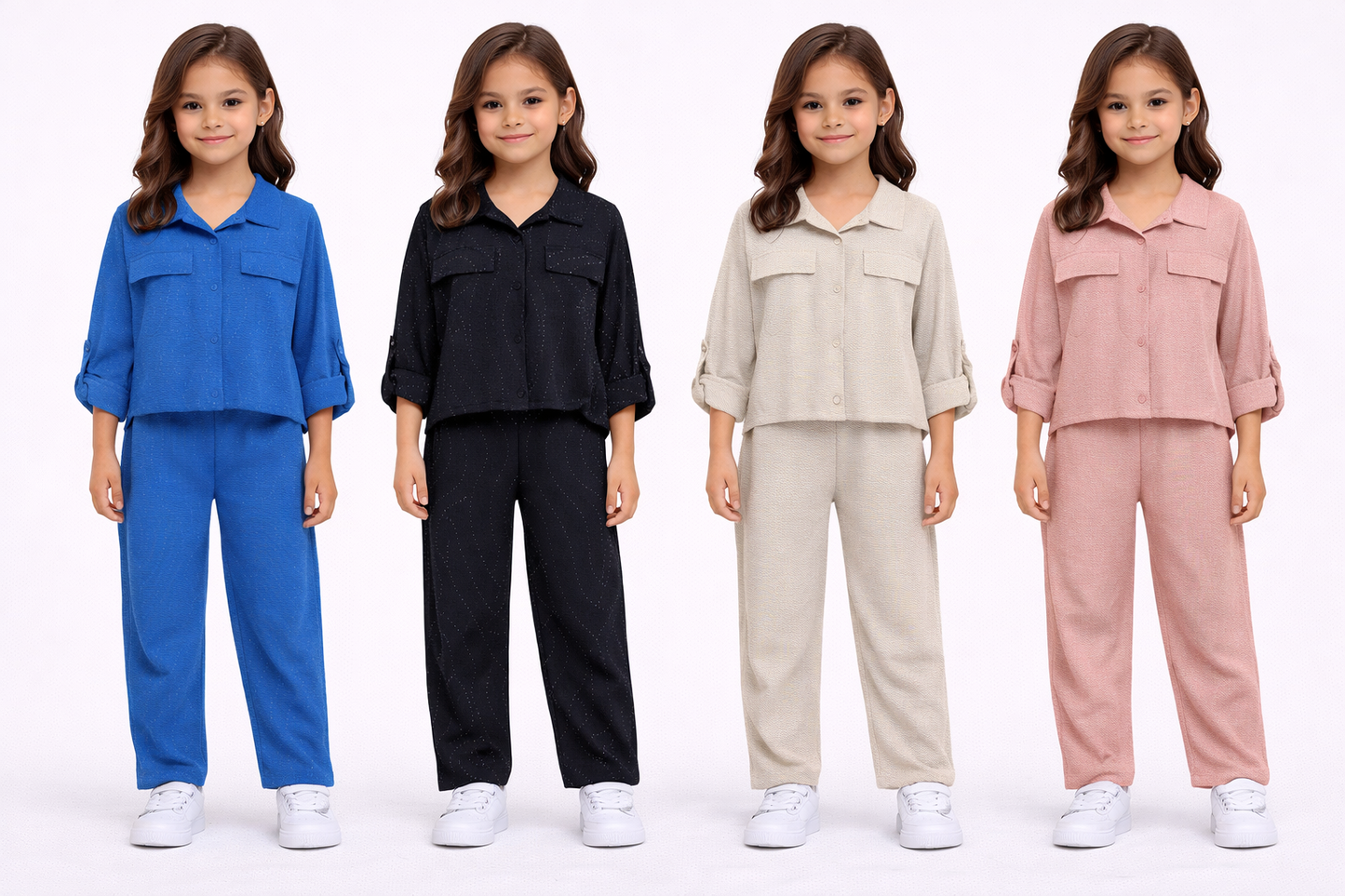 TLC Girls Stylish Modest Trousers and & Long Sleeve top Blouse Outfit Sets Summer