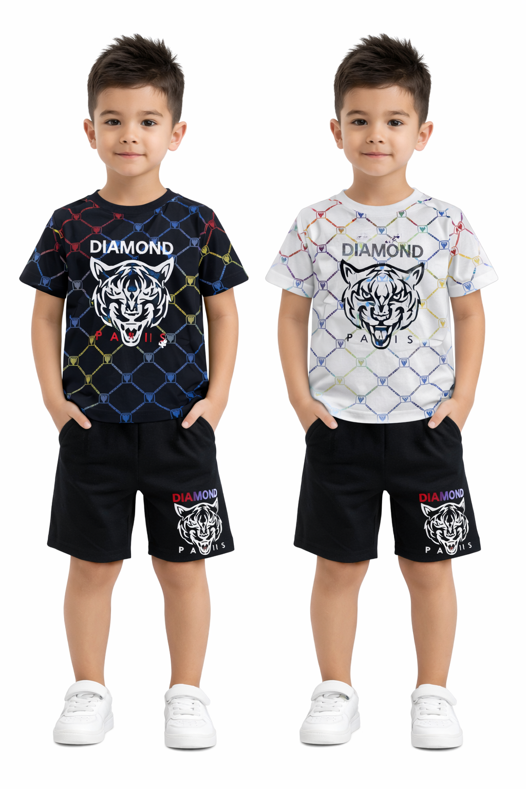TLC F058 Boys Tiger Print Tshirt & Shorts Set outfits