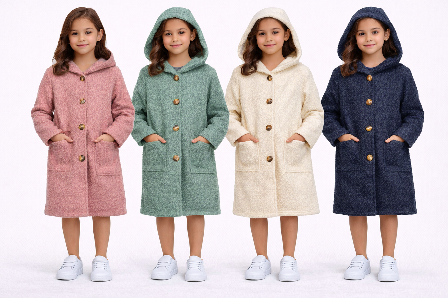 TLC Girls Warm Winter Teddy Fleece Cardigans With Hood & Buttons Outfit