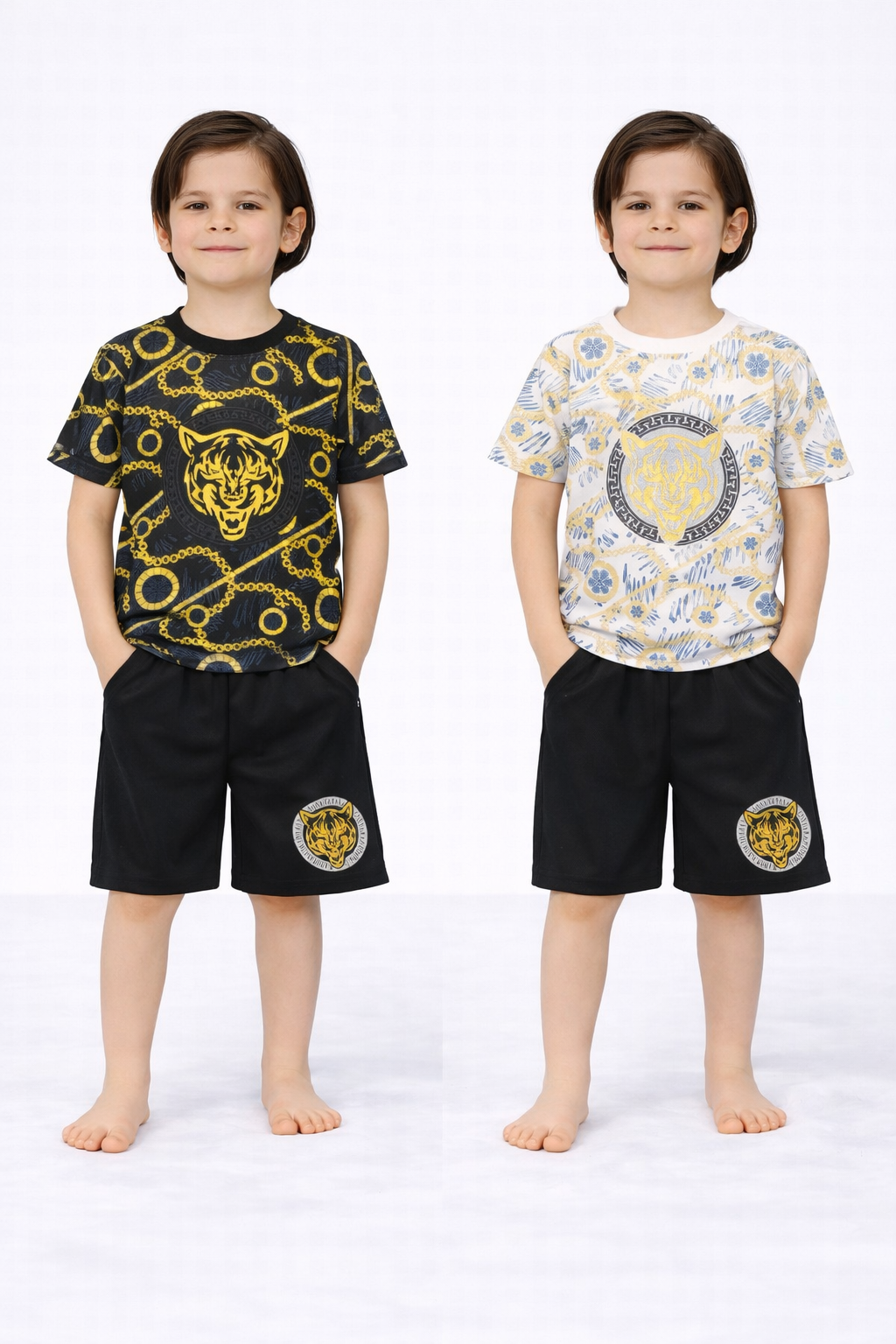 TLC F059 Boys Tiger Print Tshirt & Shorts Sets 6