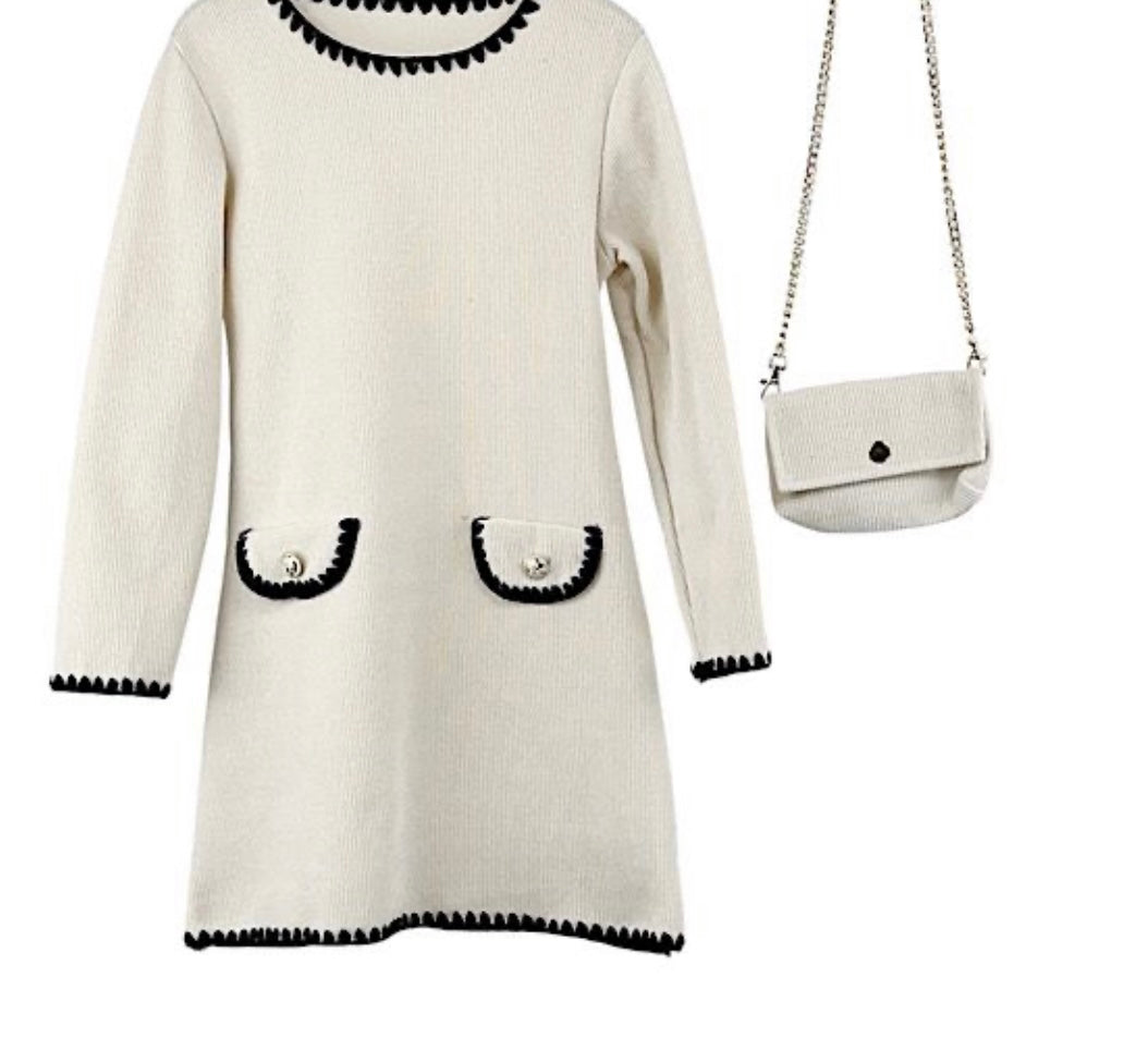 TLC Girls Warm Jumper Dress With Handbag