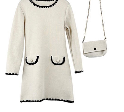 TLC Girls Warm Jumper Dress With Handbag