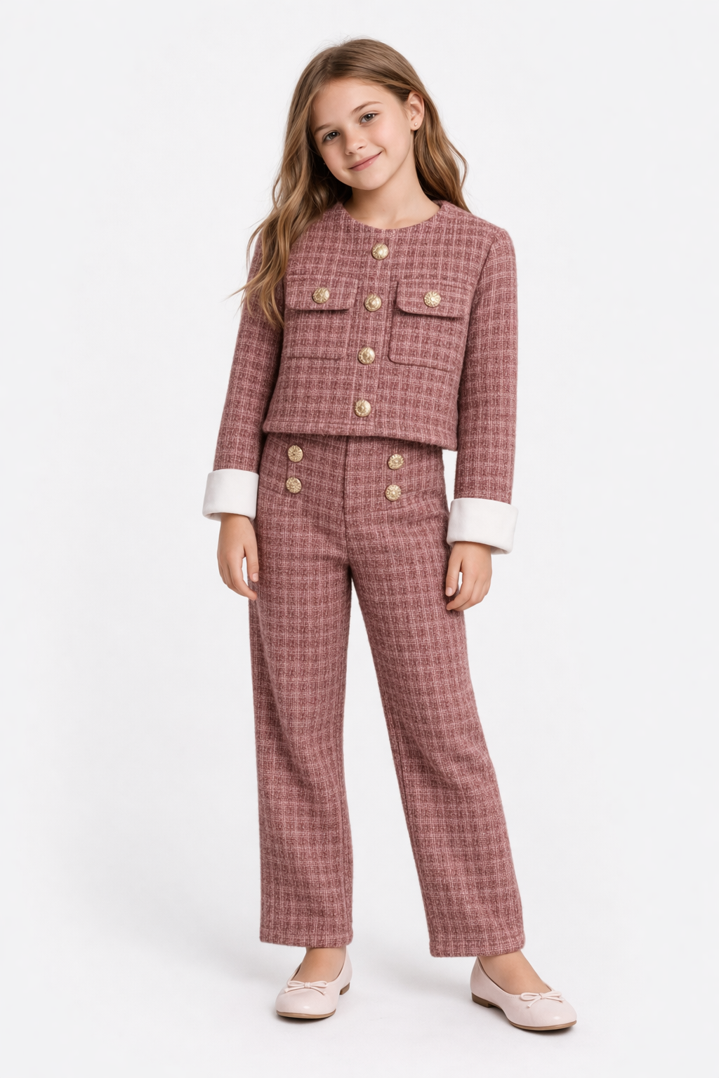 TLC Girls coord sets trousers and top with button design set winter