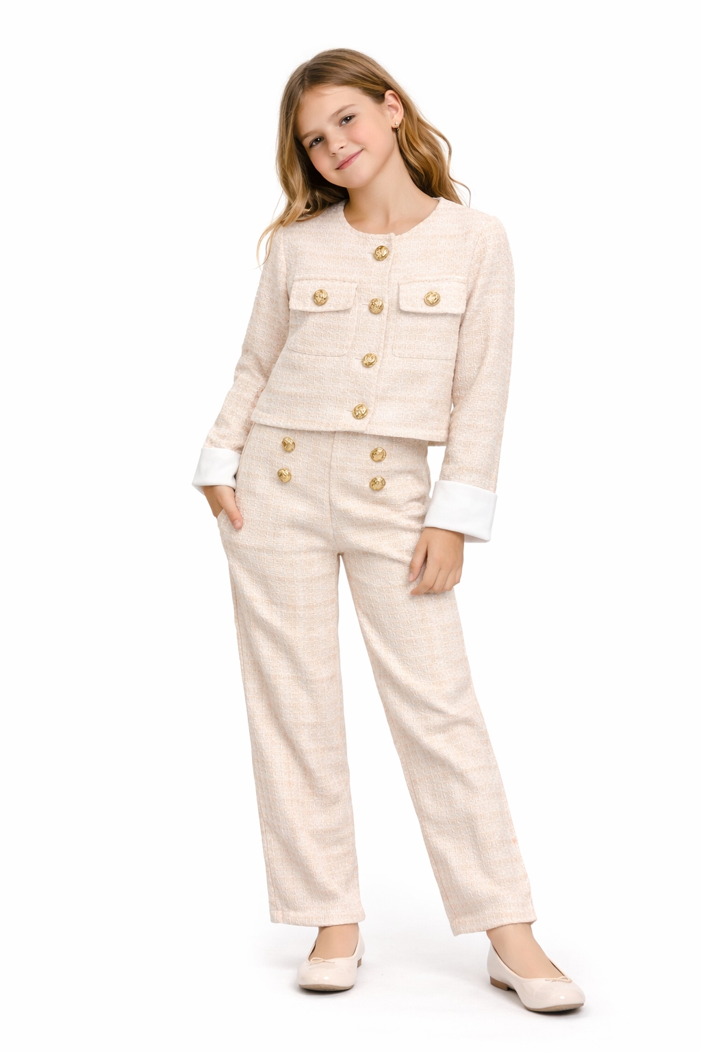 TLC Girls coord sets trousers and top with button design set winter