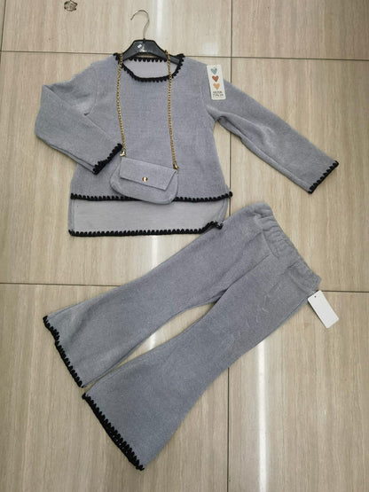 Girls velour coord sets warm winter with handbag