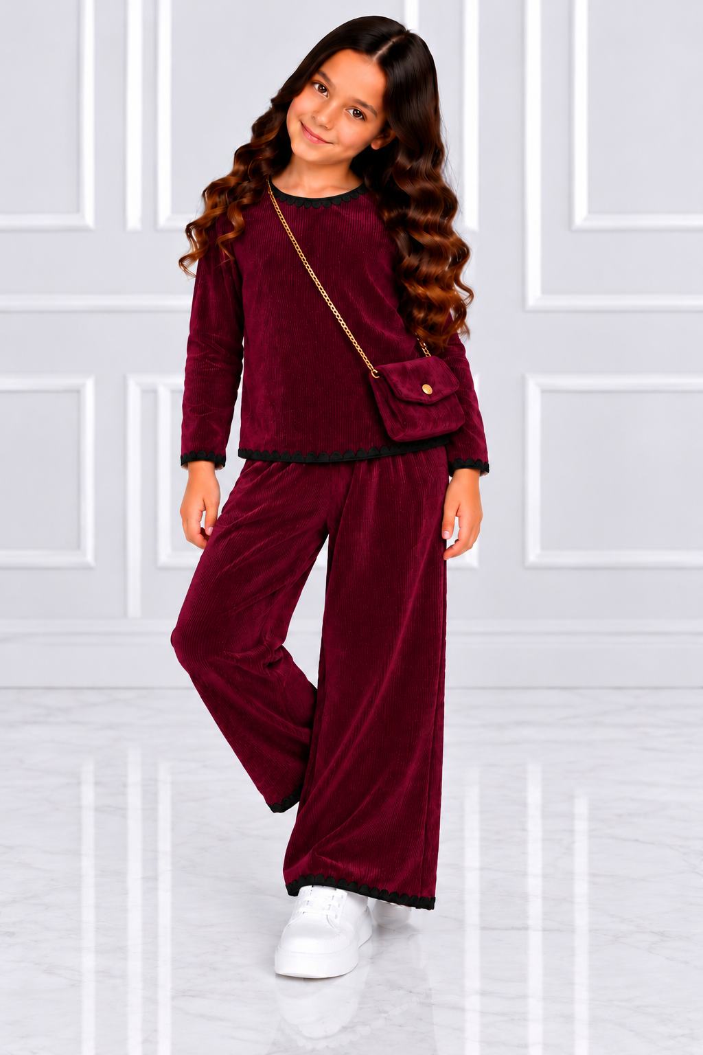 TLC Girls 3 Piece 002 Velour Ribbed Modest Coord Sets