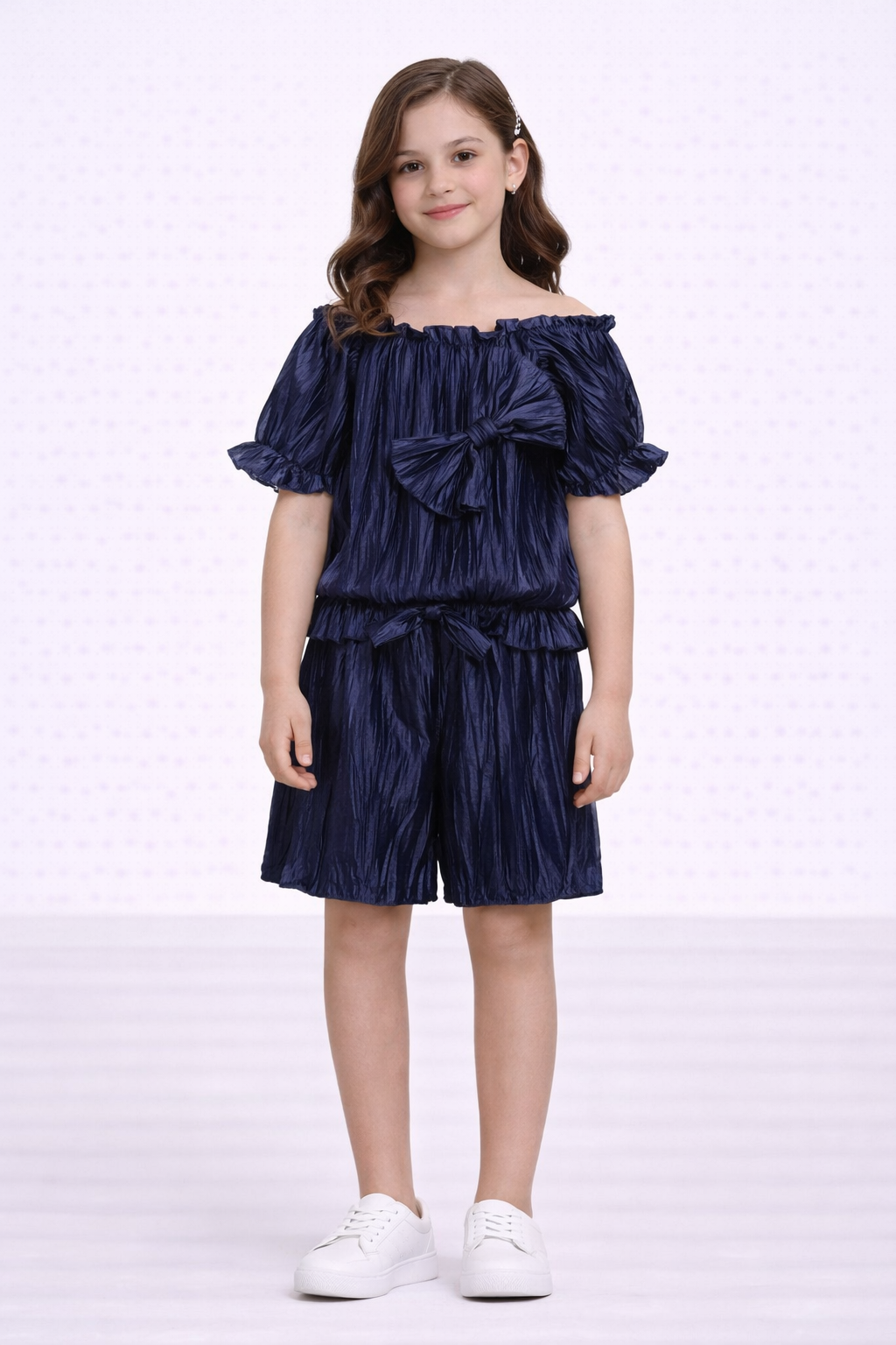 TLC Girls ribbed shorts and top coord set with bow