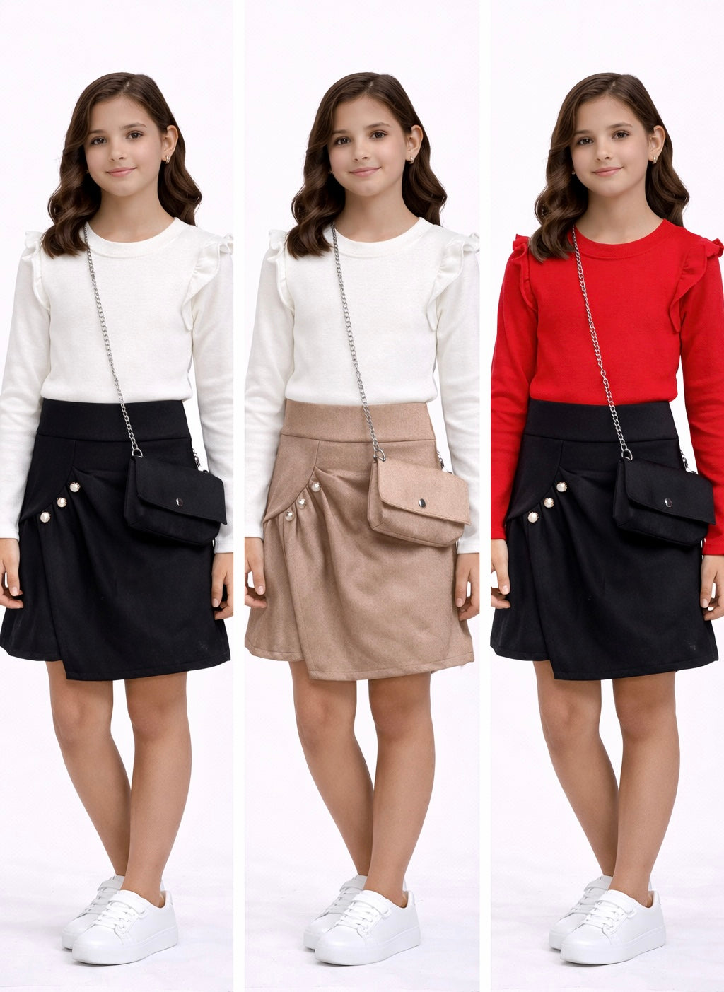 TLC Girls Button Warm Dresses with Handbag Cute Outfit Buttons Dress