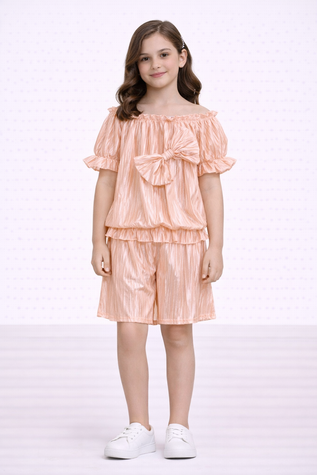 TLC Girls ribbed shorts and top coord set with bow