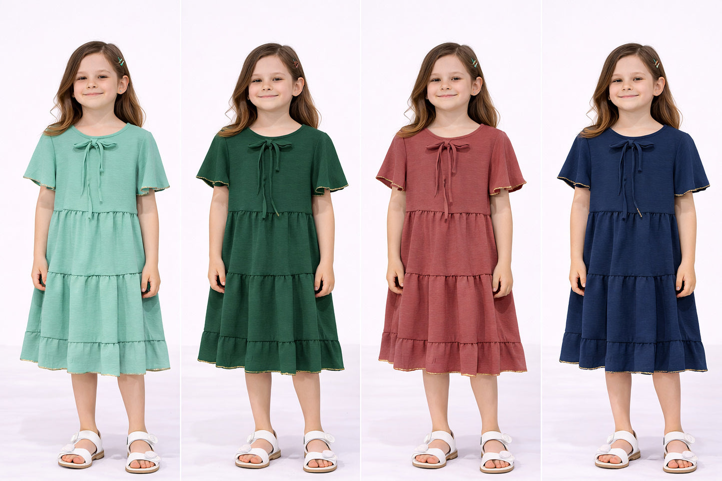 TrendLockerz Girls short sleeve dress with gold detail