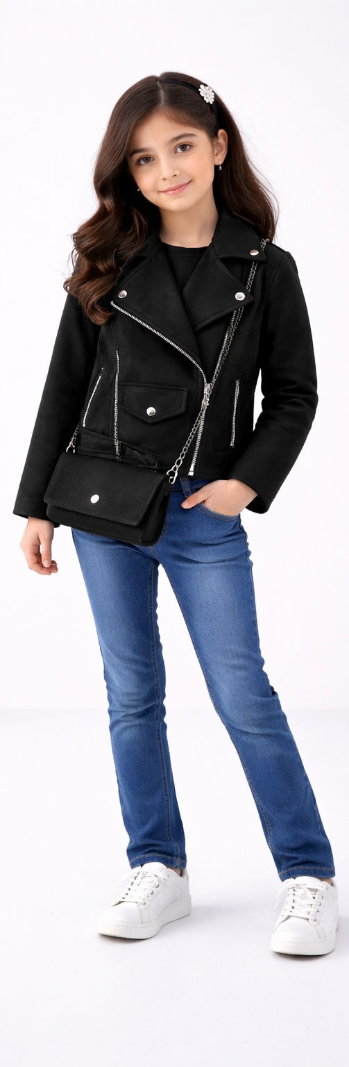 TLC Kids Childrens Suede Jackets With Handbag Warm Winter Stylish Cute Coat Outfit