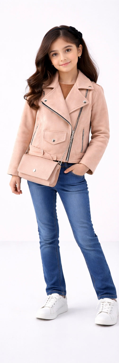 TLC Kids Childrens Suede Jackets With Handbag Warm Winter Stylish Cute Coat Outfit