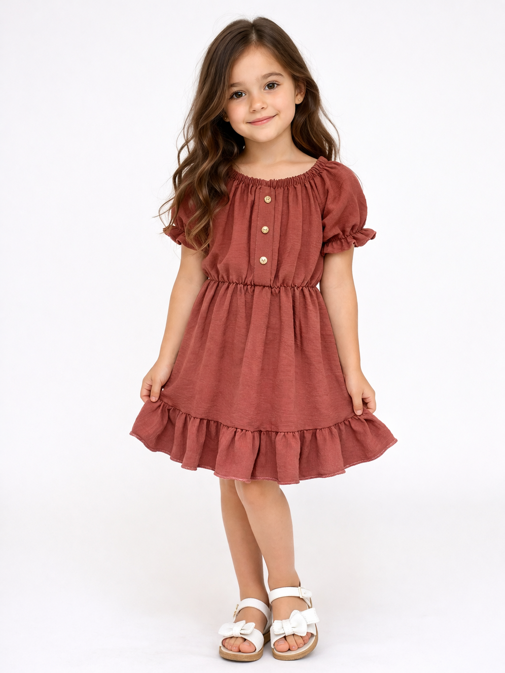 TLC Girls short sleeve dress with buttons