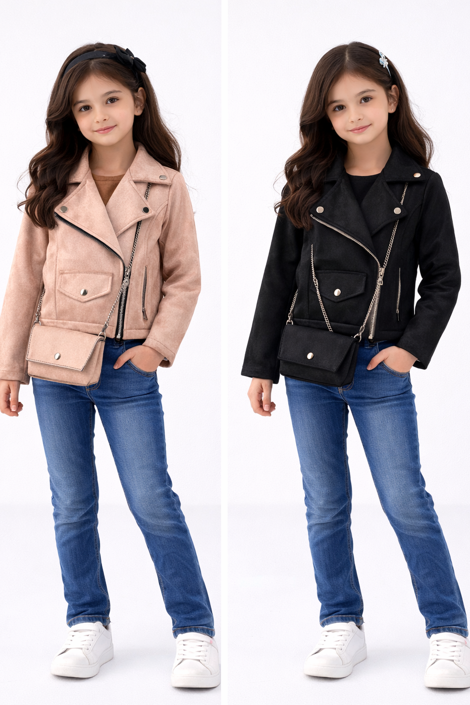 TLC Kids Childrens Suede Jackets With Handbag Warm Winter Stylish Cute Coat Outfit