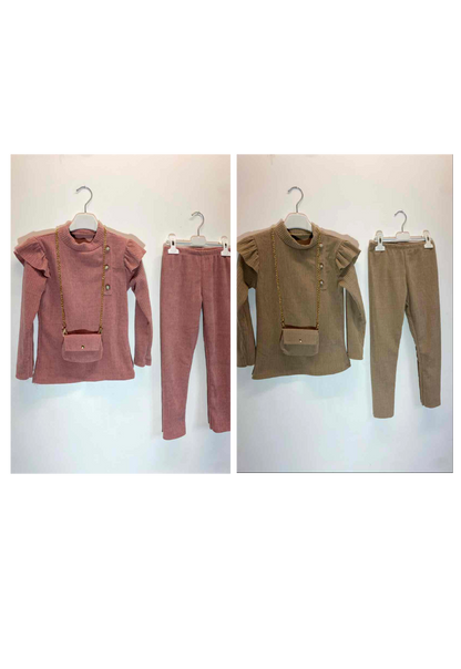 TLC Girls Trousers & Top Co-ord Set with Handbag