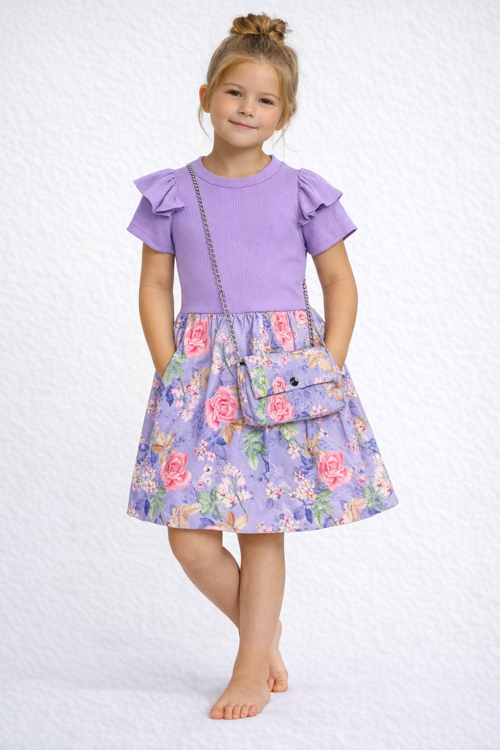 Girls summer ribbed dresses with handbag