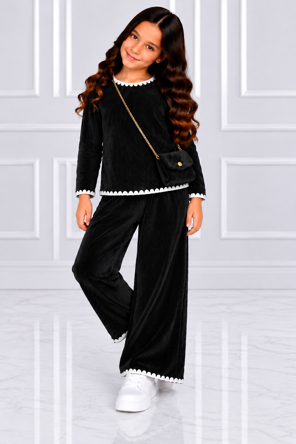 TLC Girls 3 Piece 002 Velour Ribbed Modest Coord Sets