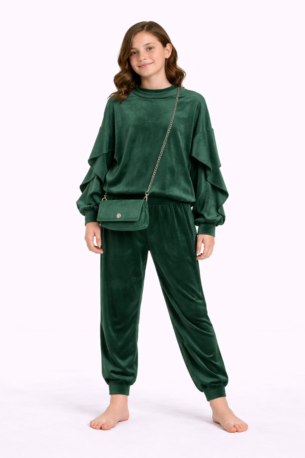 TLC Girls warm velour soft coord tracksuit set with handbag