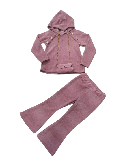 TLC Girls 3 piece tracksuits coord sets trousers and top with button design & handbag