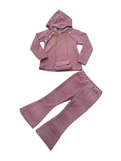 TLC Girls 3 piece tracksuits coord sets trousers and top with button design & handbag