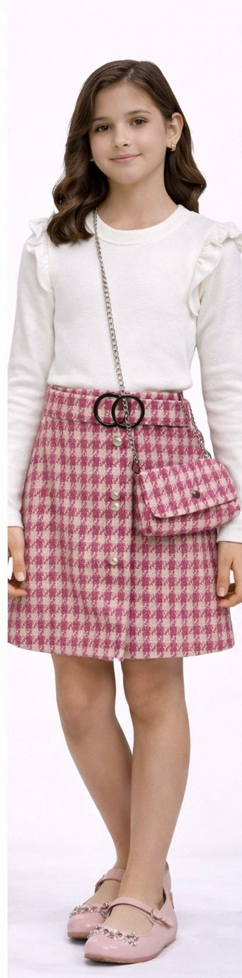 TLC Girls Warm Dresses with Handbag Cute Outfit Buttons Dress Viral