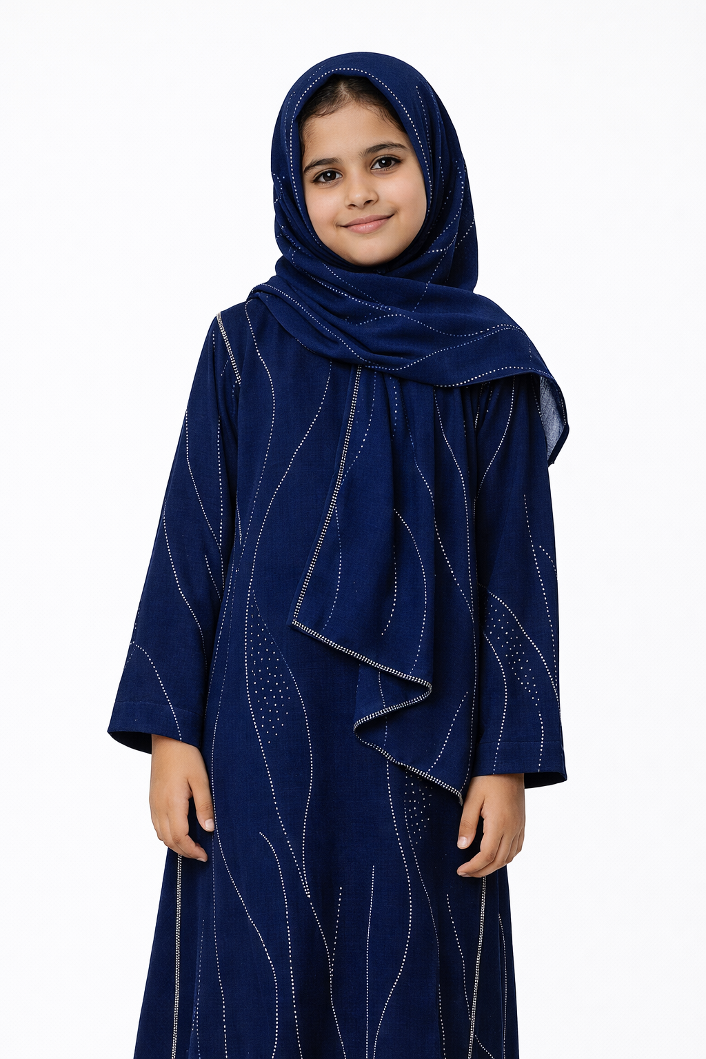Girls Shiny Sparkle Kids Abayas with Attached Scarf