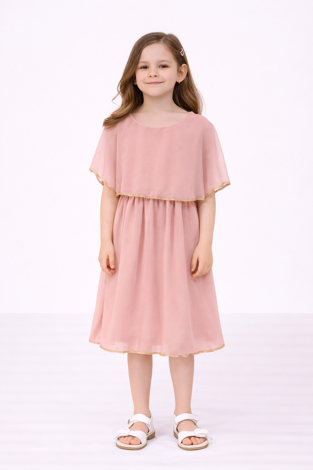 TLC Girls frilly short sleeve dress with gold detail