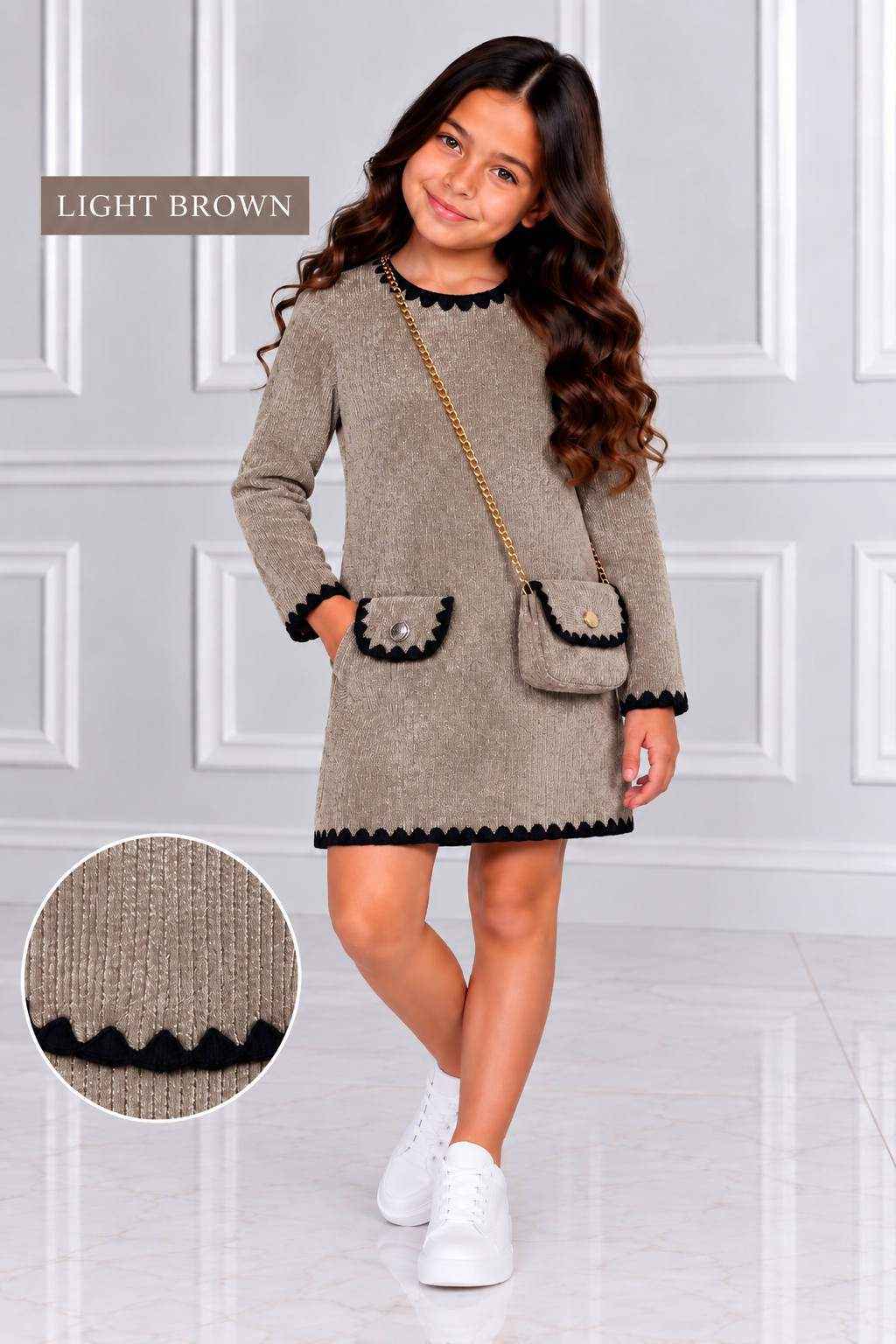 Girls velour ribbed dress & handbag (TL011)