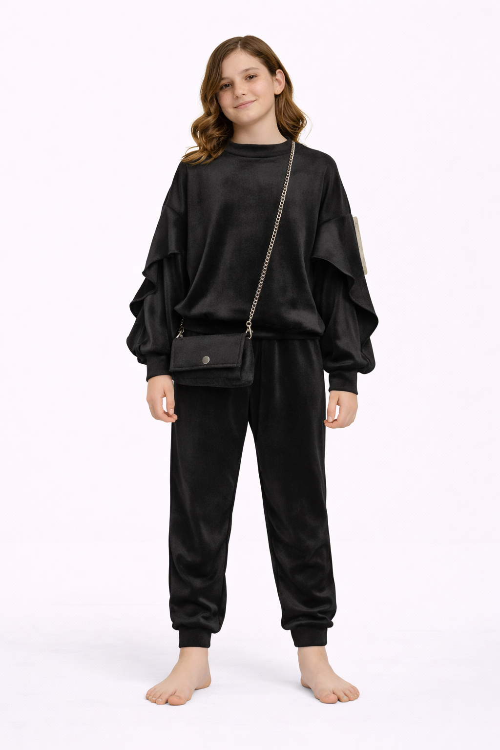 TLC Girls warm velour soft coord tracksuit set with handbag