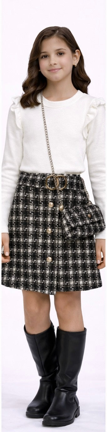 TLC Girls Warm Dresses with Handbag Cute Outfit Buttons Dress Viral