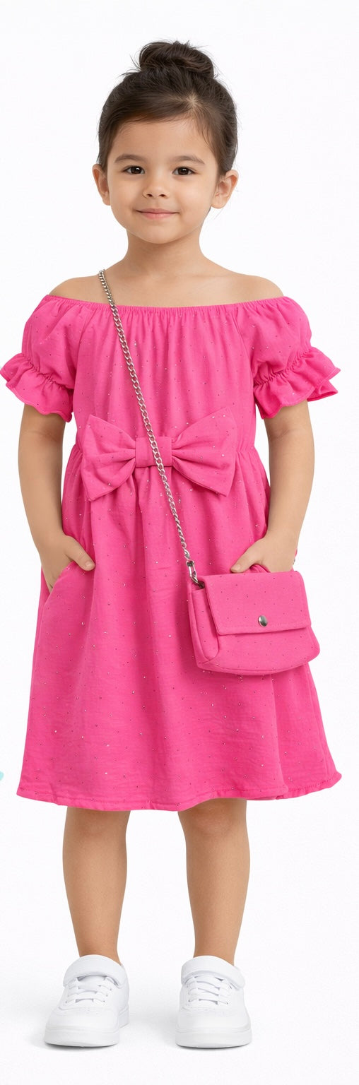 Girls Summer Bow Tie Sparkly Dress & Handbag